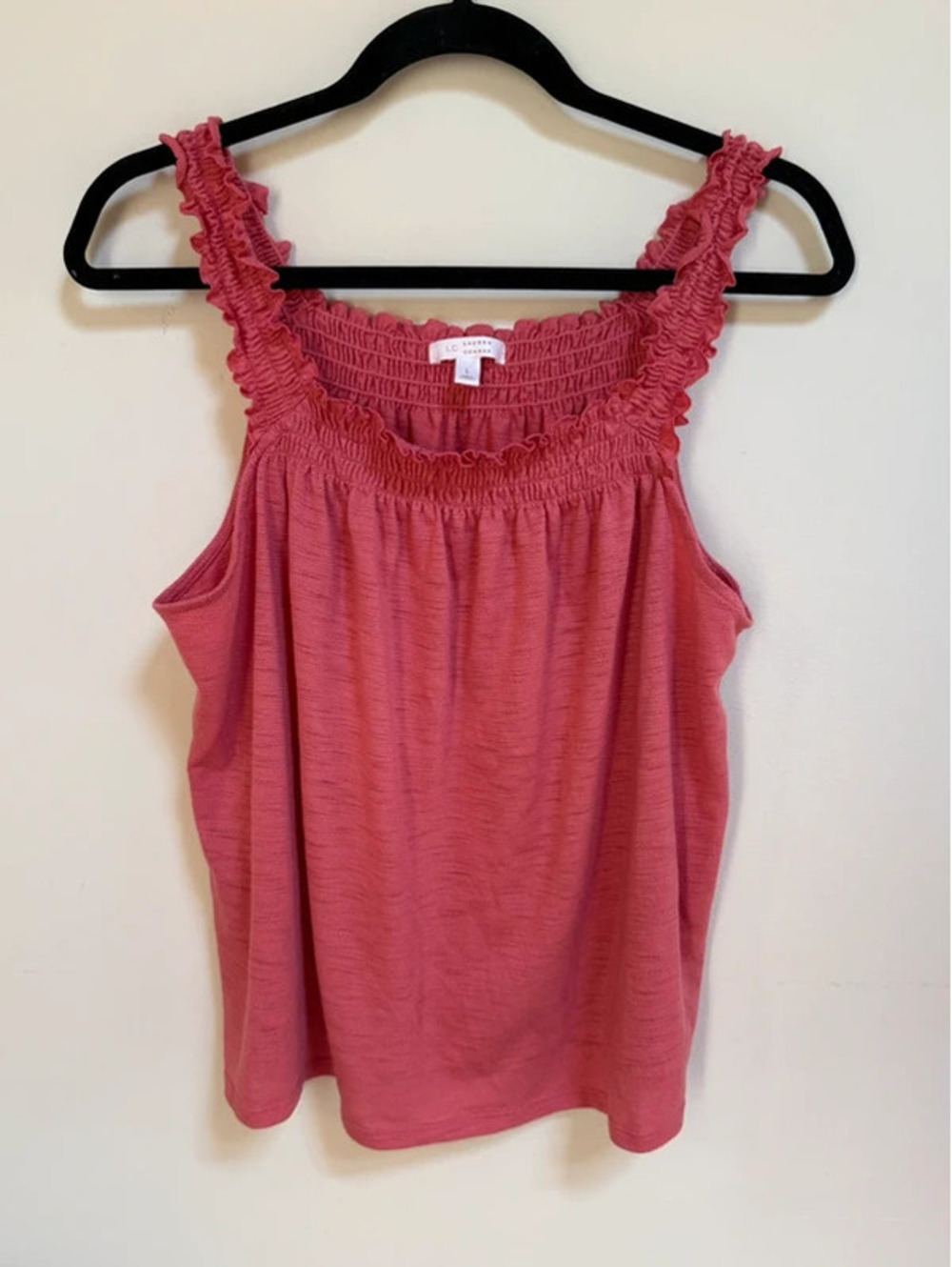 LC Lauren Conrad Coral Smocked Ruffle Strap Tank Top Size L